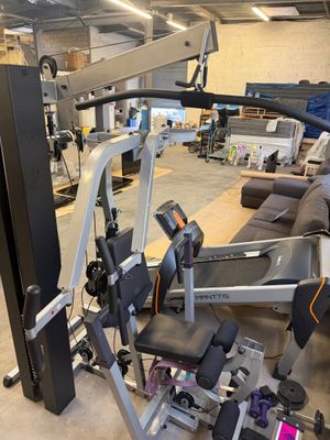 an image of a gym equipment set up in a garage