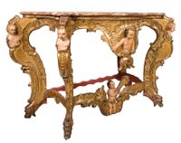 Paire de magnifiques consoles en bois sculpté, doré et polyc… (photo 4)