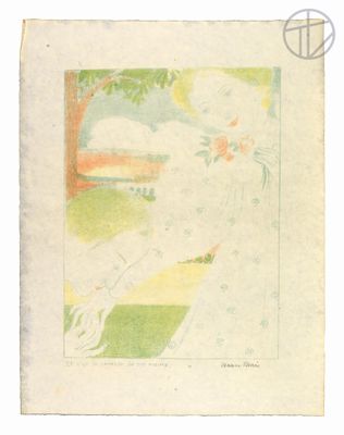an image of a drawing of a woman sitting on a bench in a park