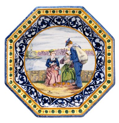 a picture of a plate with a picture of a man and a woman on it