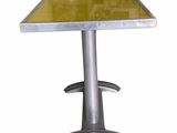 stainless steel table with glass top and pedestal base