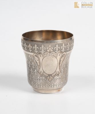 Timbale en argent 1er titre (950°/°°) à décor guilloché de s… - Photo 1