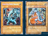 two cards of a dragon and a dragon are on a blue background