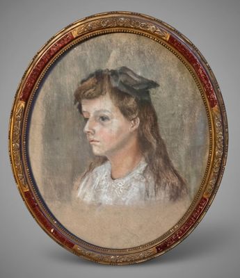Ecole du XXe siècle Portrait de jeune femme au ruban bleu