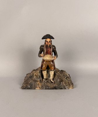 Pirate en bois polychrome sur son rocher, sujet animé, systè… - Photo 1