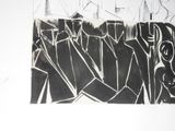 a black and white drawing of a group of people