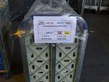 a cart that has a sign on it in a warehouse