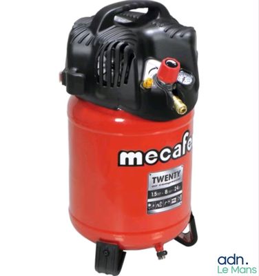 a close up of a red air compressor on a white background