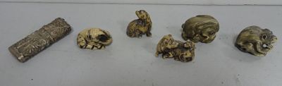 five different types of animal heads on a white surface