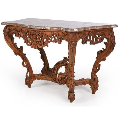 CONSOLE LOUIS XV de forme mouvementée en chêne richement scu… - Photo 1