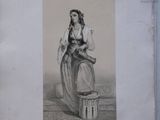 a drawing of a woman sitting on a stool