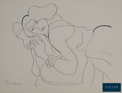 une image représentant un dessin en noir et blanc d'une femme assise sur une chaise