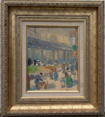 une image représentant une rue de ville avec des passants