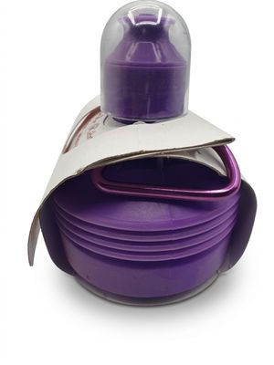 a purple container with a purple lid and a purple container with a purple lid