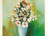 une peinture de fleurs dans un vase sur une table