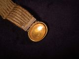 a close up of a belt with a gold buckle