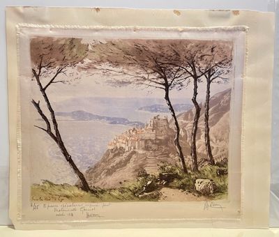 an image of a picture of a painting of a castle on a hill