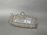 silver plated glass purse with chain handles and a chain strap