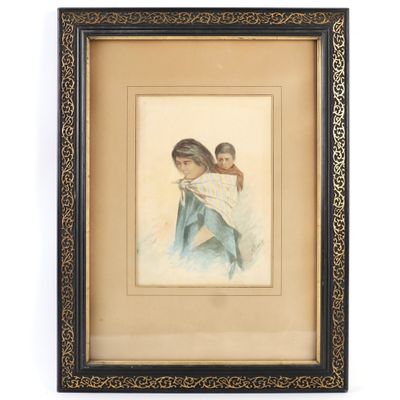 une peinture représentant une femme tenant un enfant dans ses bras