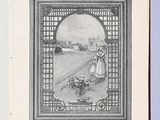 an open book with a drawing of a woman and a dog