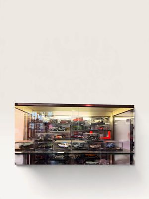 a display case with a lot of toys inside of it