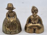 pair of antique brass figurines of a woman and a child