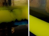 two pictures of a banana and a banana peel in the same picture