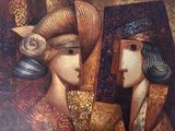 un tableau représentant deux femmes qui se regardent