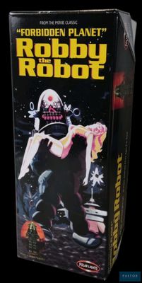 a close up of a box with a picture of a robot on it