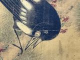 a painting of a bird sitting on a branch of a tree