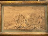 dessin représentant un homme tenant une photo encadrée d'un groupe de personnes