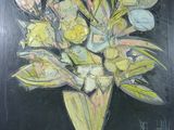 a painting of flowers in a vase on a table