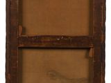 an old wooden picture frame with a picture hanging on the wall