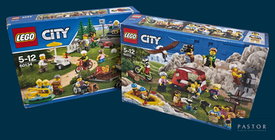 deux boîtes de sets Lego City sur un fond bleu