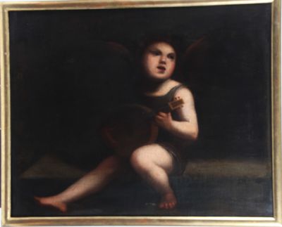 an image of a painting of a child playing a guitar