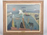 une image d'un tableau représentant un homme sur un bateau dans l'eau