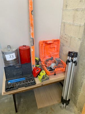 a table with tools on it in a room