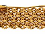a close up of a gold broochle on a white background