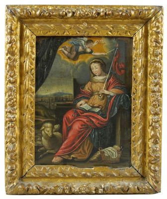 un tableau représentant une femme assise sur une chaise avec un chien