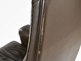 brown leather office chair with armrests and foot rest