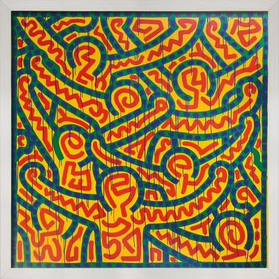 Keith Haring Painting "Untitled 1989", framed