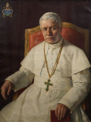 painting of a man in a white robe sitting in a red chair