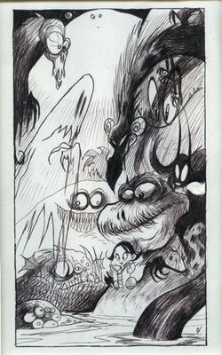 un dessin en noir et blanc représentant un homme et une femme dans une grotte