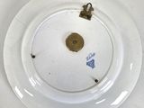 a white plate with a blue design on it
