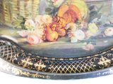 a painting of a basket of fruit and flowers on a table
