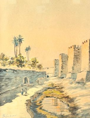 an image of a watercolor painting of a castle on a beach