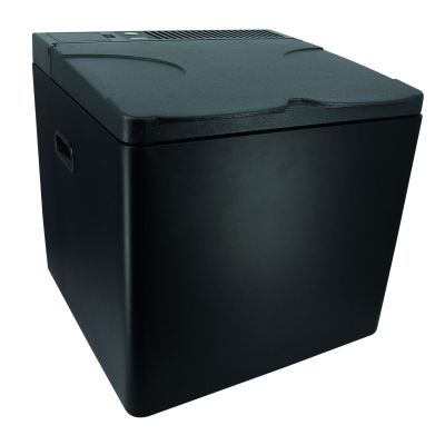 an image of a black cooler sitting on top of a white surface