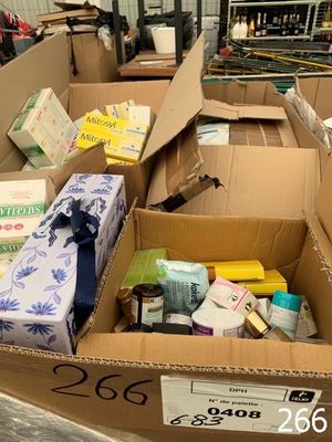 many boxes of toiletries and other items in the store