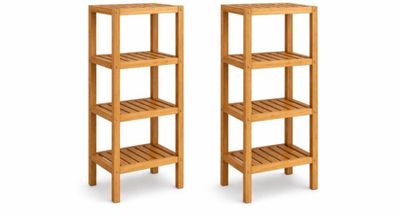 deux étagères en bois sur fond blanc, avec un fond blanc