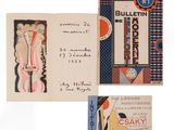 three books are open on a white surface and one has a picture of a woman